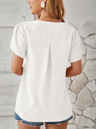 Swiss Dot Notched Petal Sleeve T-Shirt