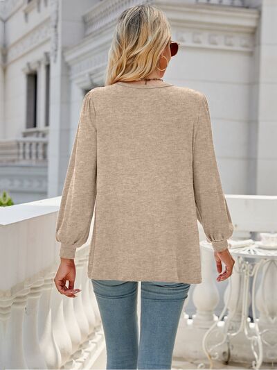 Heathered Round Neck Lantern Sleeve Blouse