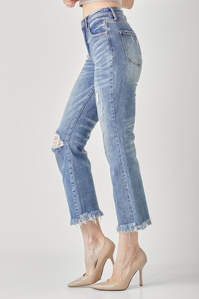 RISEN High Waist Distressed Cropped Bootcut Jeans