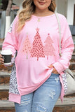 Plus Size Christmas Tree Leopard Dropped Shoulder Sweatshirt