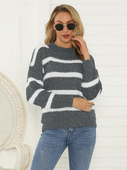 Striped Round Neck Long Sleeve Sweater