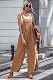 Texture Buttoned Wide Leg Overalls