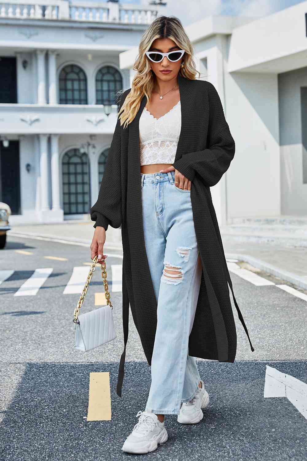 Tie Waist Longline Cardigan