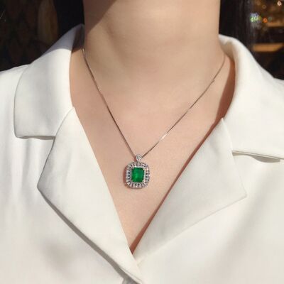 Silver-Plated Artificial Gemstone Pendant Necklace