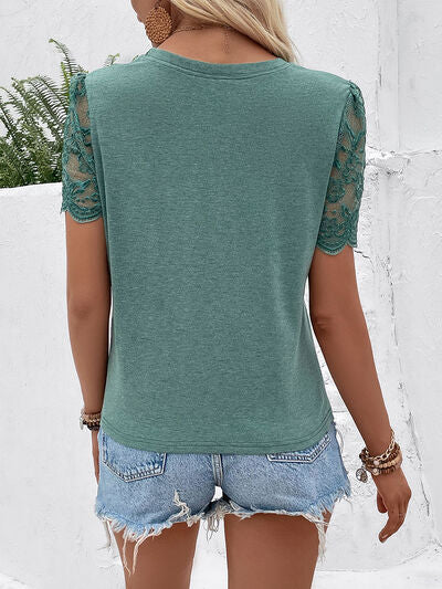 Lace Detail Short Sleeve Round Neck T-Shirt