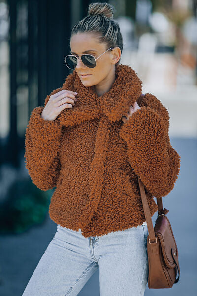 Fuzzy Snap Down Long Sleeve Jacket