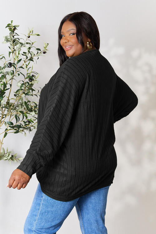 Basic Bae Full Size Ribbed Open Front Long Sleeve Cardigan