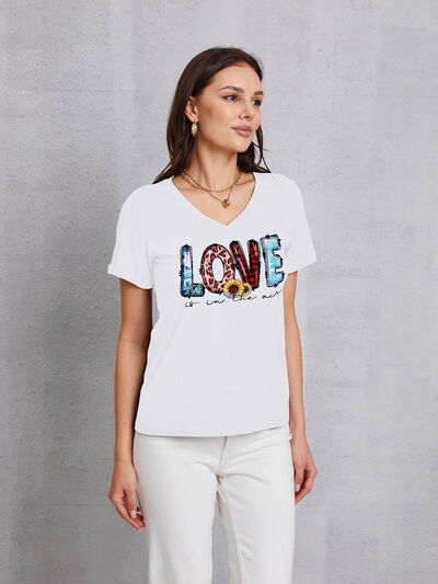 Letter Graphic V-Neck Short Sleeve T-Shirt