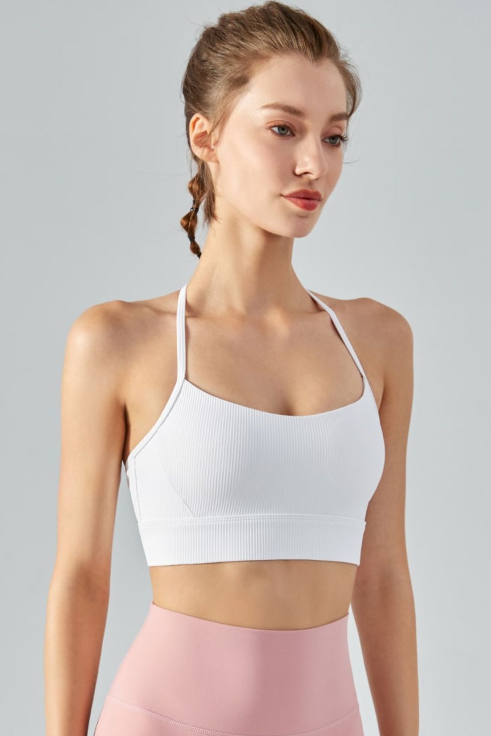 Ribbed Halter Neck Open Back Cropped Sports Cami