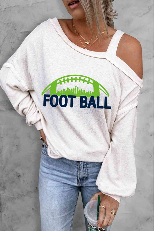 FOOTBALL Graphic Long Sleeve Asymmetrical Neck Top