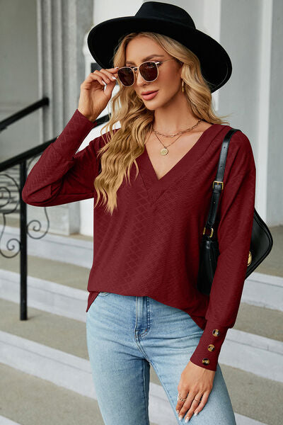 V-Neck Lantern Sleeve T-Shirt