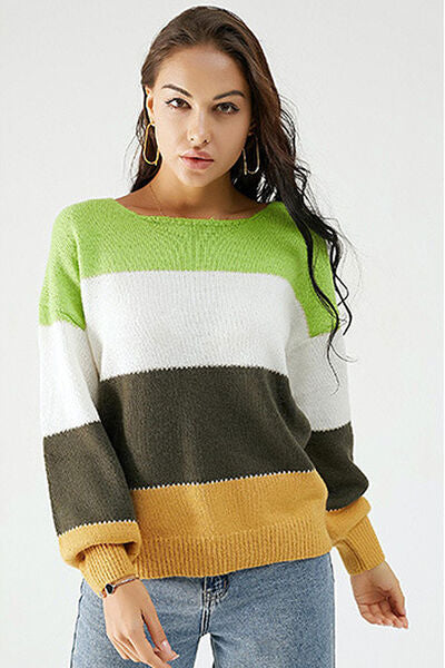 Color Block Dropped Shoulder Sweater