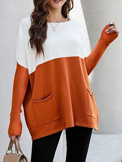 Contrast Boat Neck Long Sleeve T-Shirt