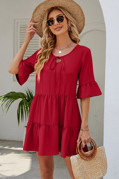 Tied Flounce Sleeve Mini Dress