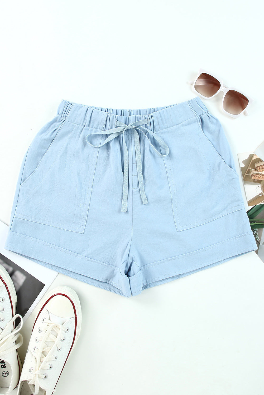 Drawstring Elastic Waist Pocket Shorts