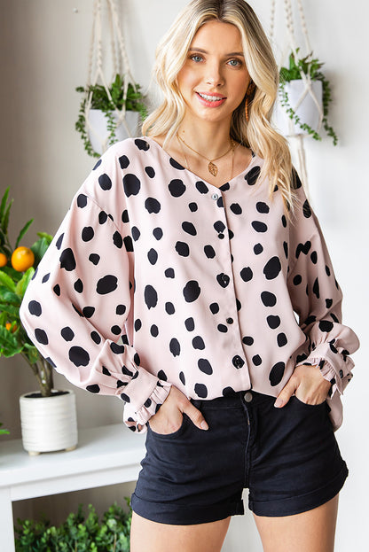 Printed Button Up Flounce Sleeve Shirt