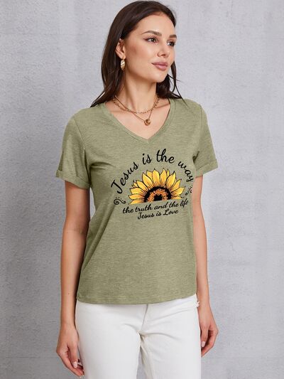 Sunflower V-Neck Short Sleeve T-Shirt