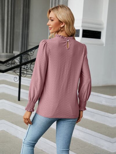 Frill Mock Neck Lantern Sleeve Blouse