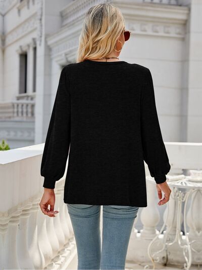 Heathered Round Neck Lantern Sleeve Blouse