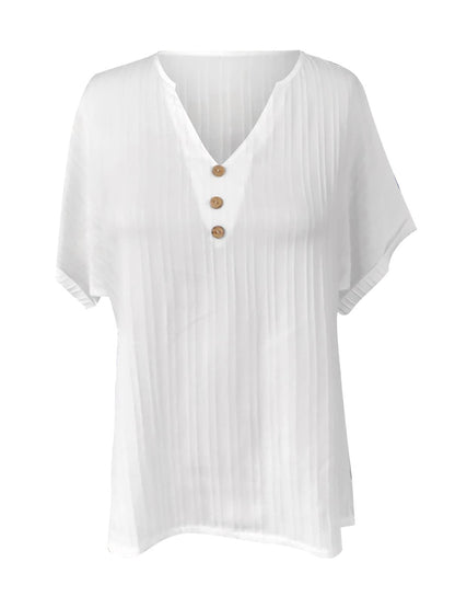 Notched Short Sleeve Blouse