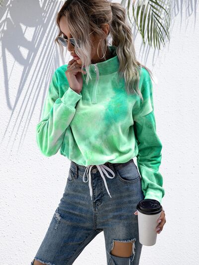 Tie-Dye Quarter Zip Dropped Shoulder Sweatshirt