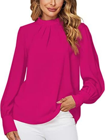 Mock Neck Lantern Sleeve Shirt