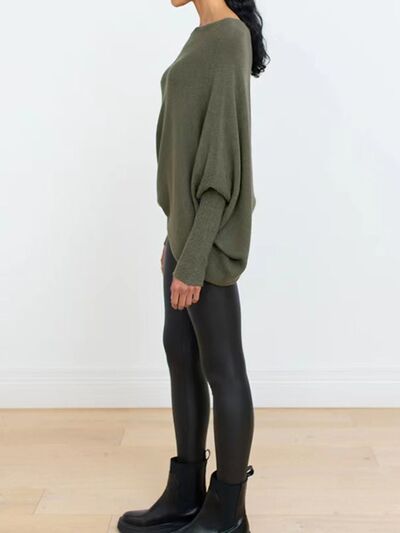 Full Size Boat Neck Batwing Sleeve Knit Top