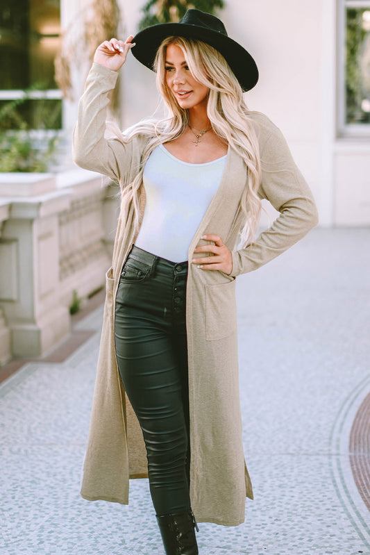 Long Sleeve Slit Cardigan with Pocket