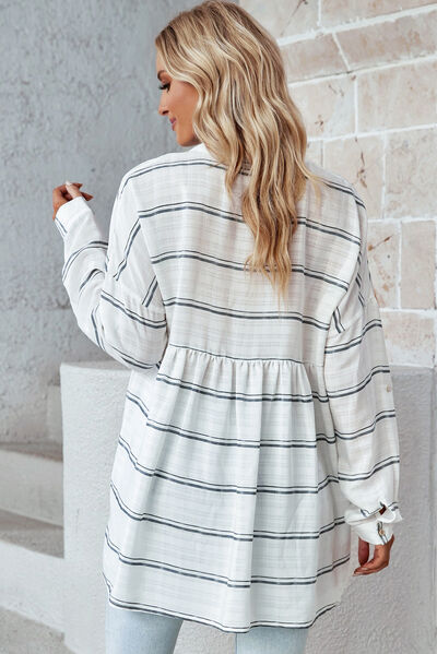 Notched Roll-Tab Sleeve Blouse