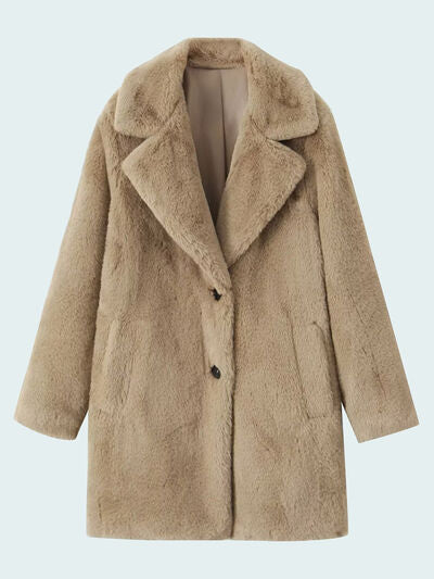 Fuzzy Button Up Lapel Collar Coat