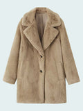 Fuzzy Button Up Lapel Collar Coat