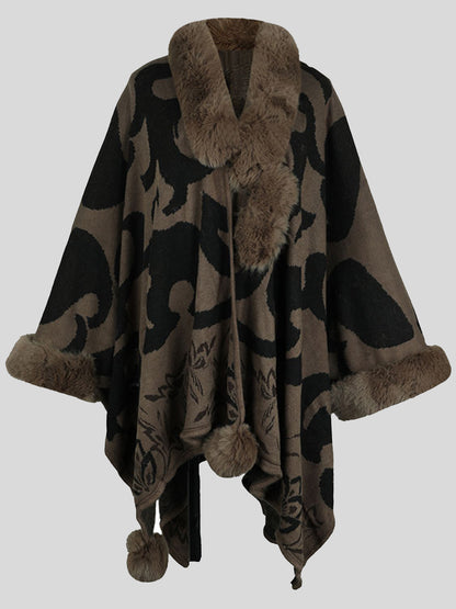 Faux Fur Trim Poncho