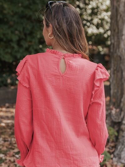 Frill Mock Neck Long Sleeve Blouse