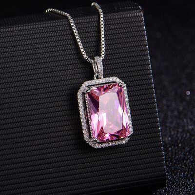 Silver-Plated Artificial Gemstone Rectangle Pendant Necklace