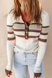 Striped Collared Neck Rib-Knit Top