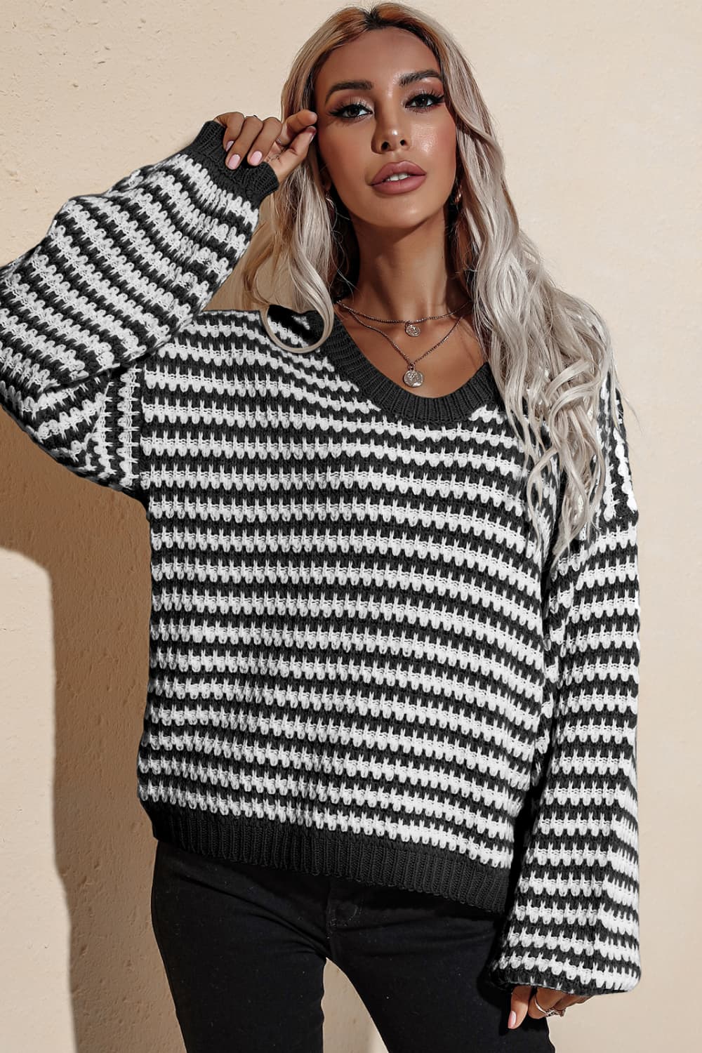 Striped Dropped Shoulder Sweater