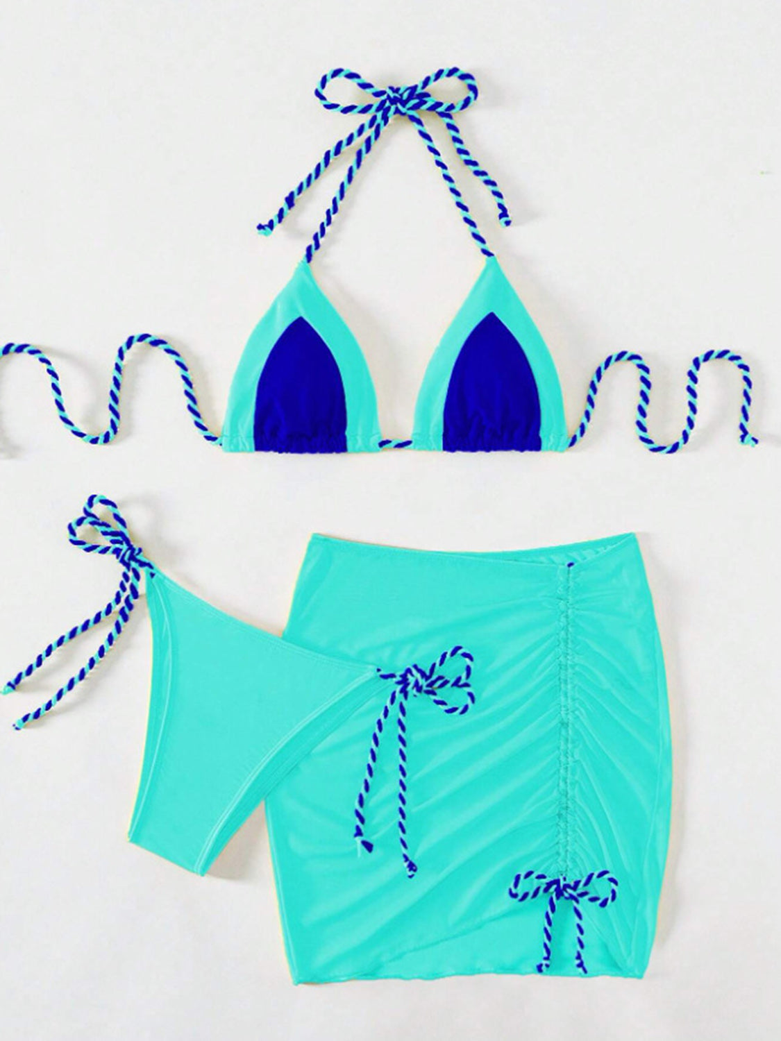 Contrast Tied Three-Piece Swim Set