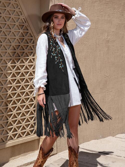 Fringe Hem Open Front Vest