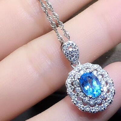 Silver-Plated Artificial Gemstone Pendant Necklace