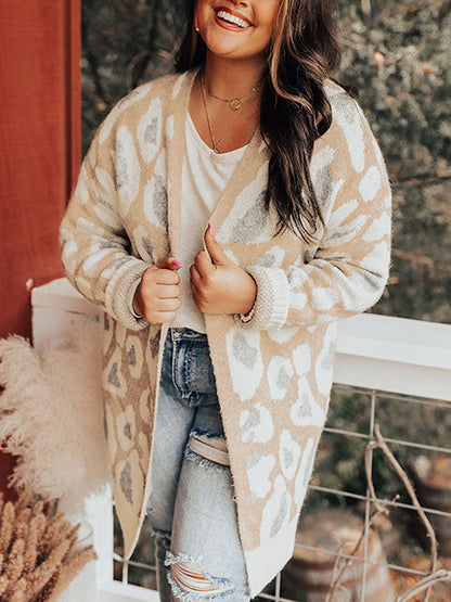 Plus Size Printed Long Sleeve Cardigan