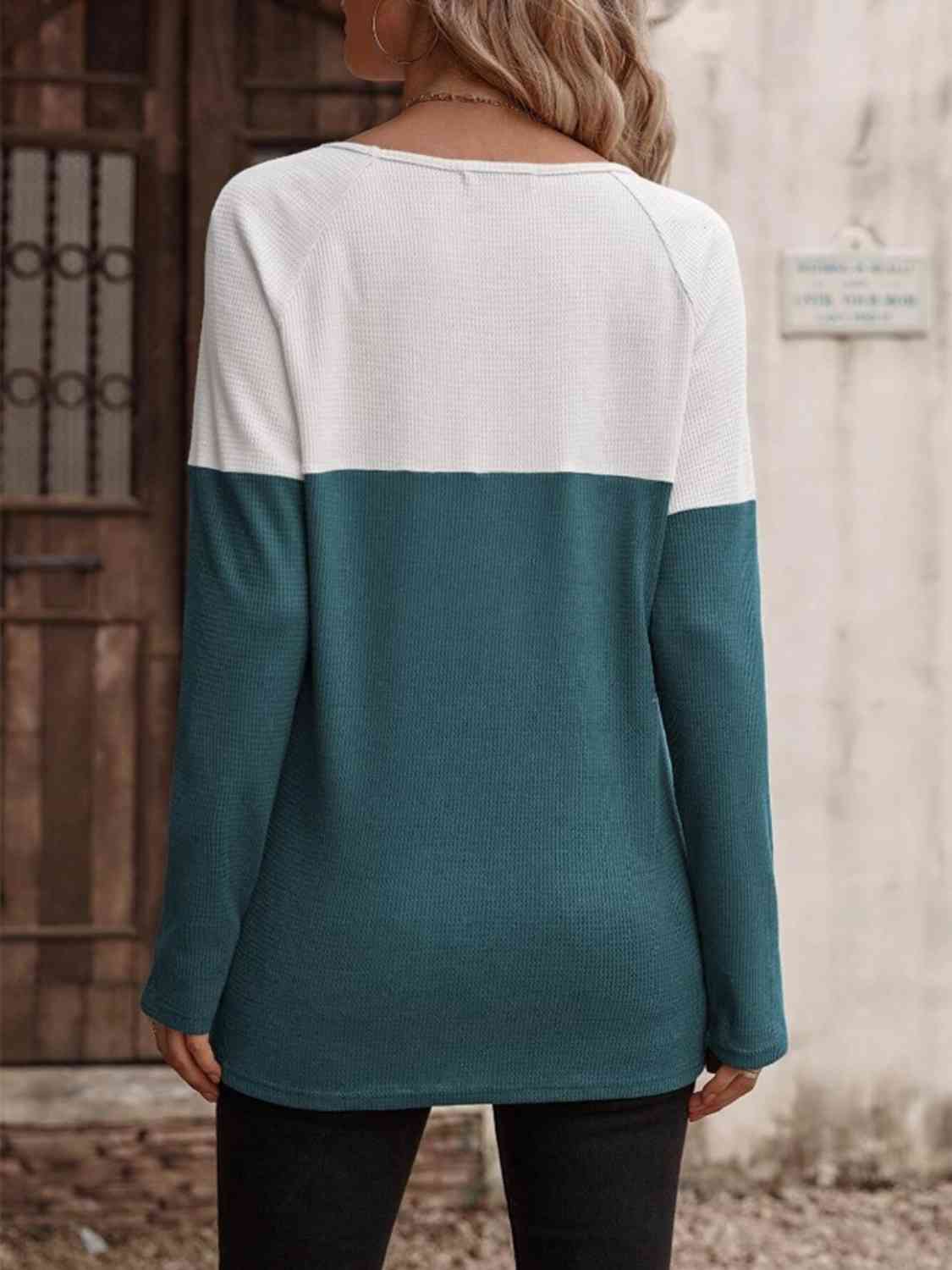 Contrast Round Neck Long Sleeve T-Shirt