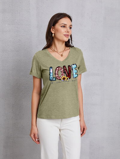 Letter Graphic V-Neck Short Sleeve T-Shirt