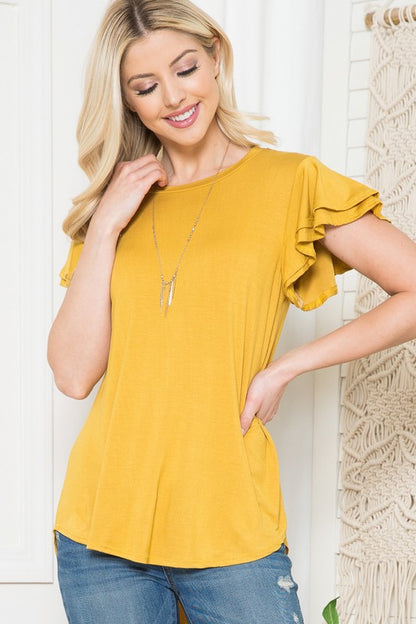 Solid Short Flutter Sleeve Top