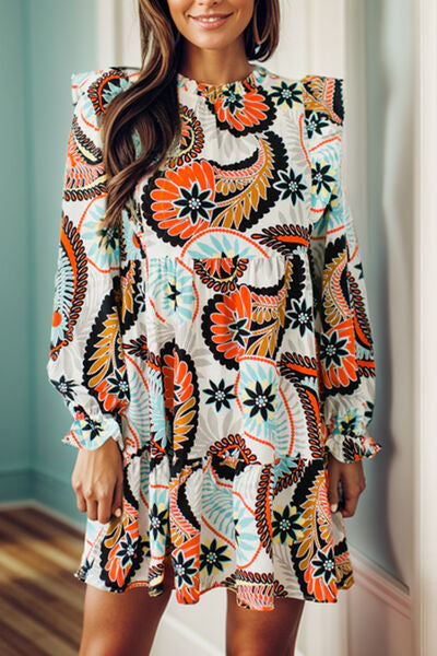 Ruffled Printed Flounce Sleeve Mini Dress