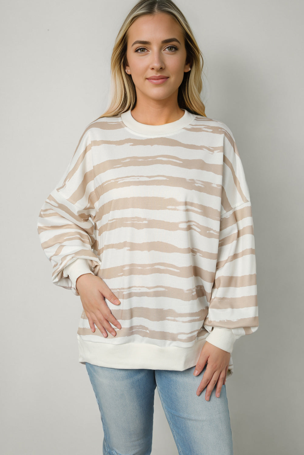 Striped Round Neck Long Sleeve Sweatshirt