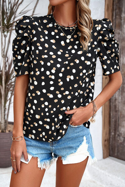 Tied Printed Puff Sleeve Blouse