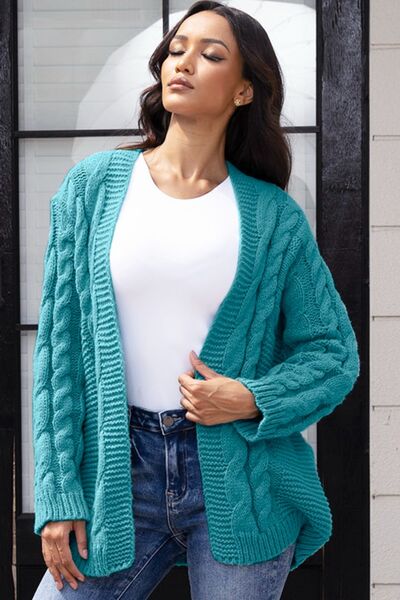 Open Front Cable-Knit Cardigan