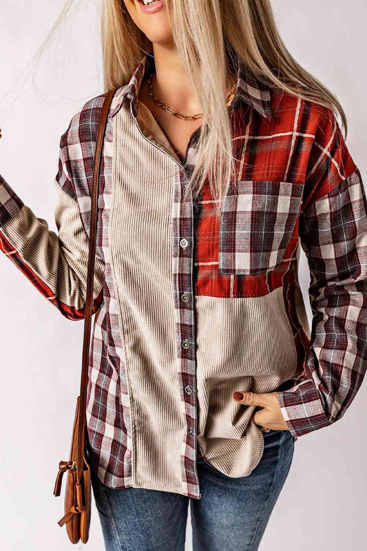 Plaid Collared Neck Buttoned Shirt with Pocket