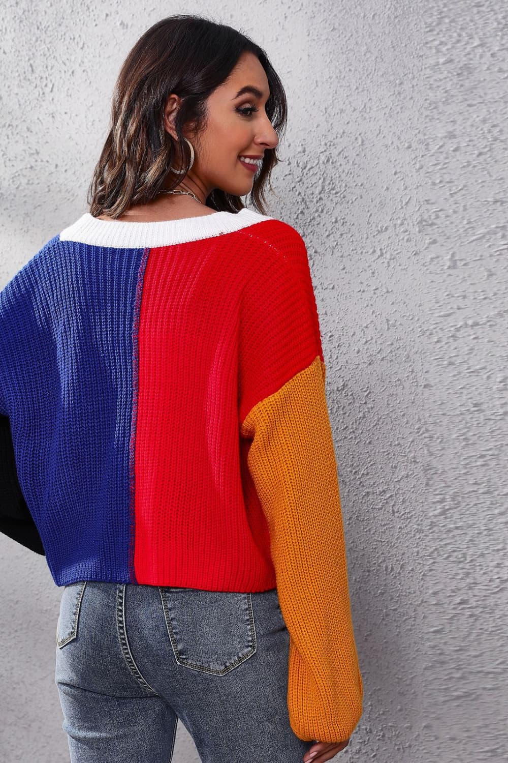 Color Block Ribbed Long Sleeve Cardigan