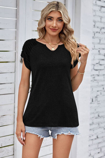 Ruched Notched Short Sleeve T-Shirt